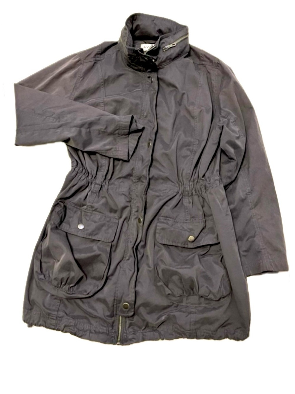 Dark Gray Hooded Utility Cargo Pocket Cinch Waist Field Anorak Jacket Ava Viv 1X